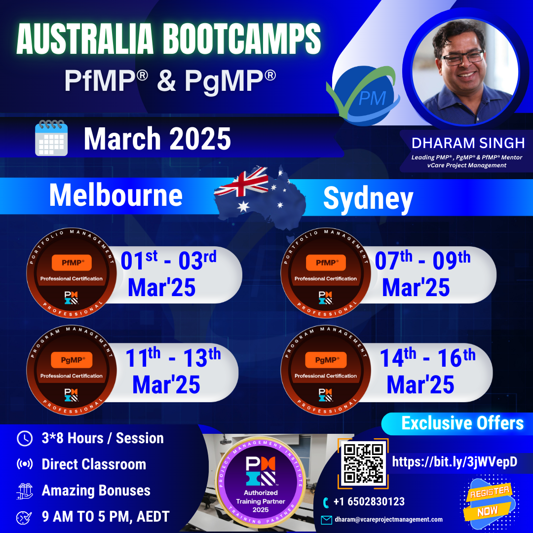 Join expert-led PfMP & PgMP bootcamps in Melbourne & Sydney this March 2025 for certification success.