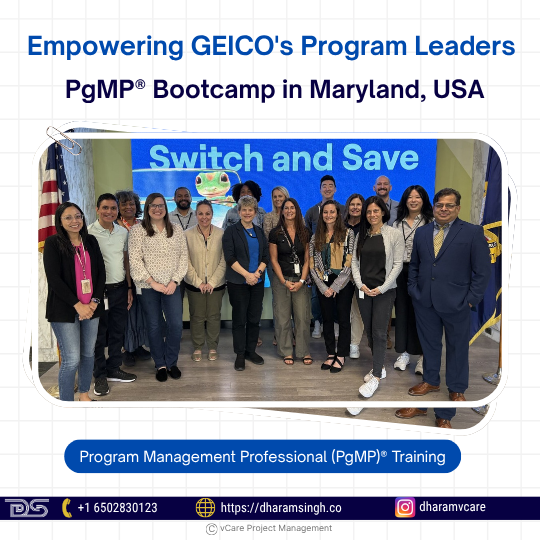 GEICO team with Dharam Singh during PgMP Bootcamp at Maryland headquarters