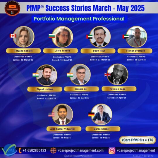 Celebrating 176 Global PfMP Achievers with vCare Project Management – March to May 2025