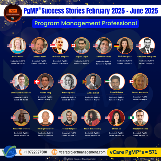 PgMP Global Certification Milestone – 571 Certified Professionals with vCare (Feb–June 2025)