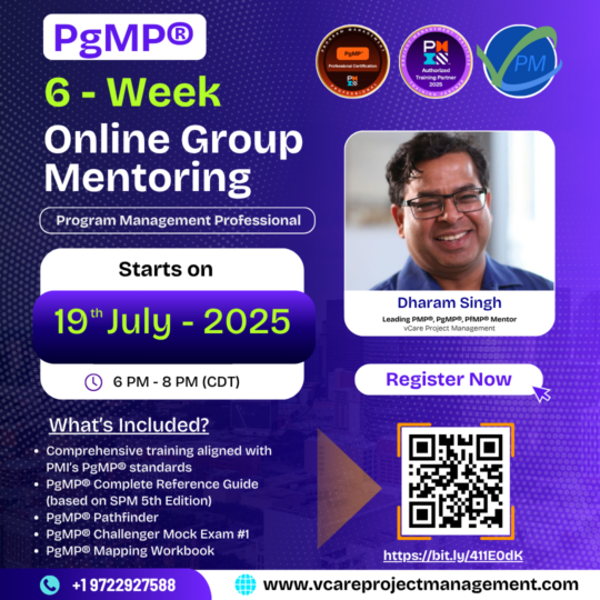 PgMP Online Mentoring Program – Starts 19 July 2025 with Dharam Singh for Global Program Managers
